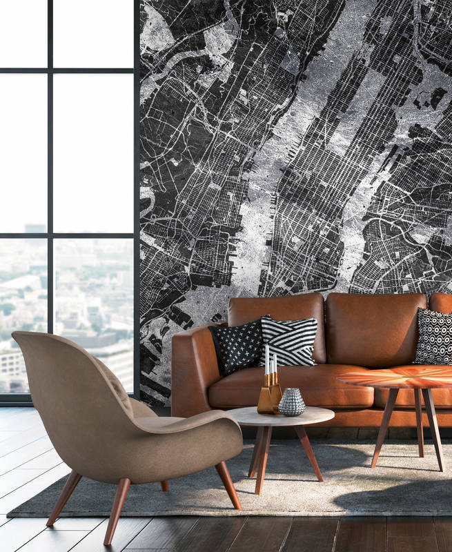             City Map - Schwarz-Weiß Stadtplan im rustikalen Stil
        