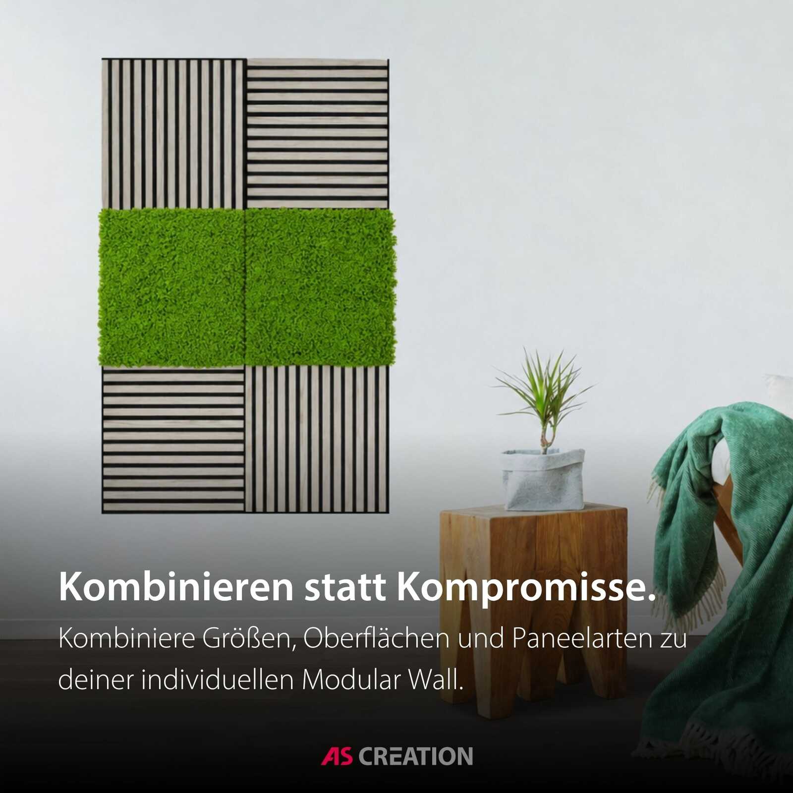 Modulare Wand, Grünpflanze, Gras-Panel, Holzoptik, Dekorwand