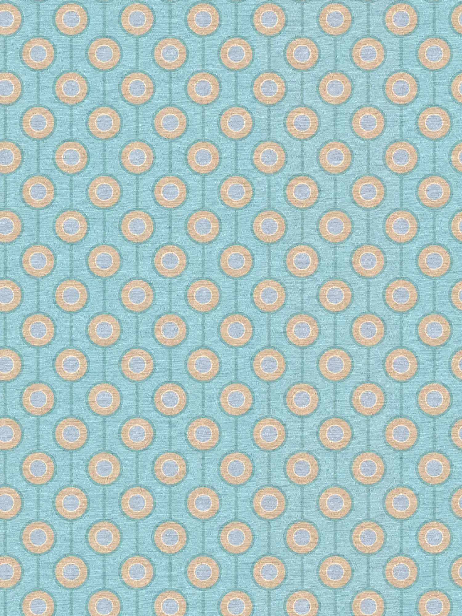 Retro Kreis Muster auf leicht strukturierte Vliestapete – Türkis, Blau, Beige