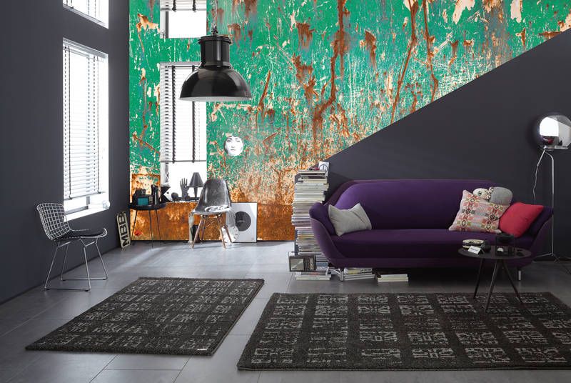 Wohnzimmer, Sofa, Lila Sofa, Hocker, Teppich
