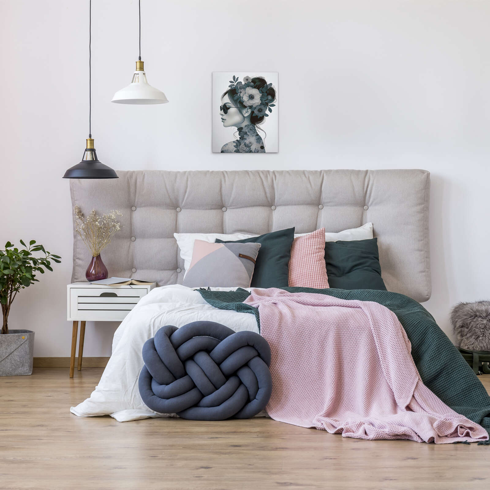             Leinwandbild Blumenportrait - Eleganz in Blau und Schwarz – 40 x 50 cm - Blau, Grau
        