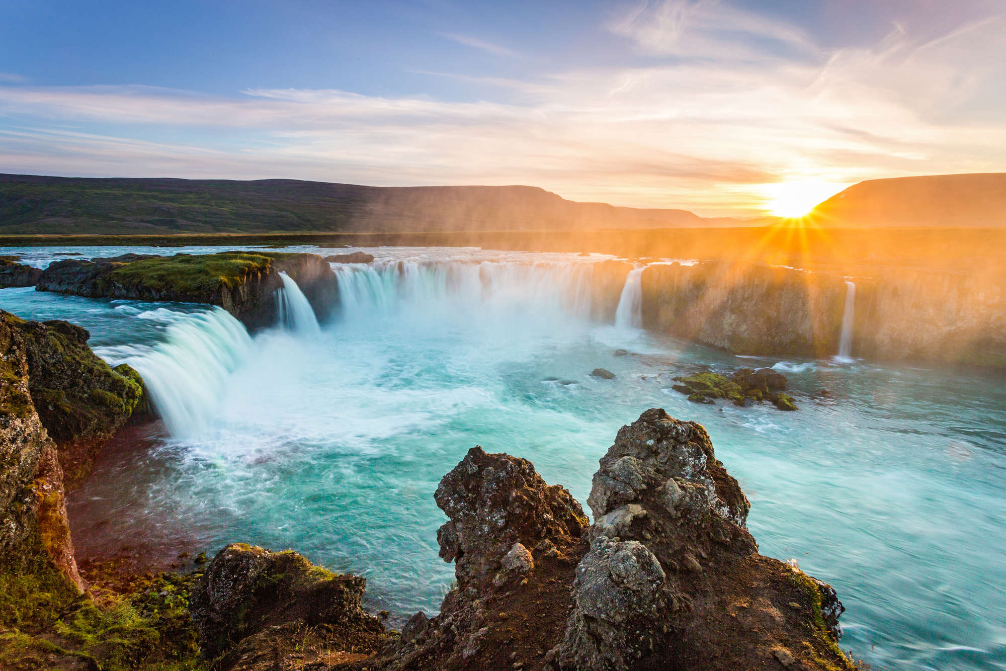 wasserfall, natur, landschaft, sonnenuntergang, wasser