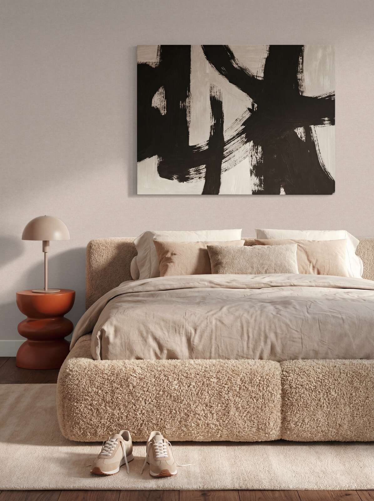Bett, Bettwäsche, Kopfkissen, Sohnecke, Sneaker, Abstracte Malerei