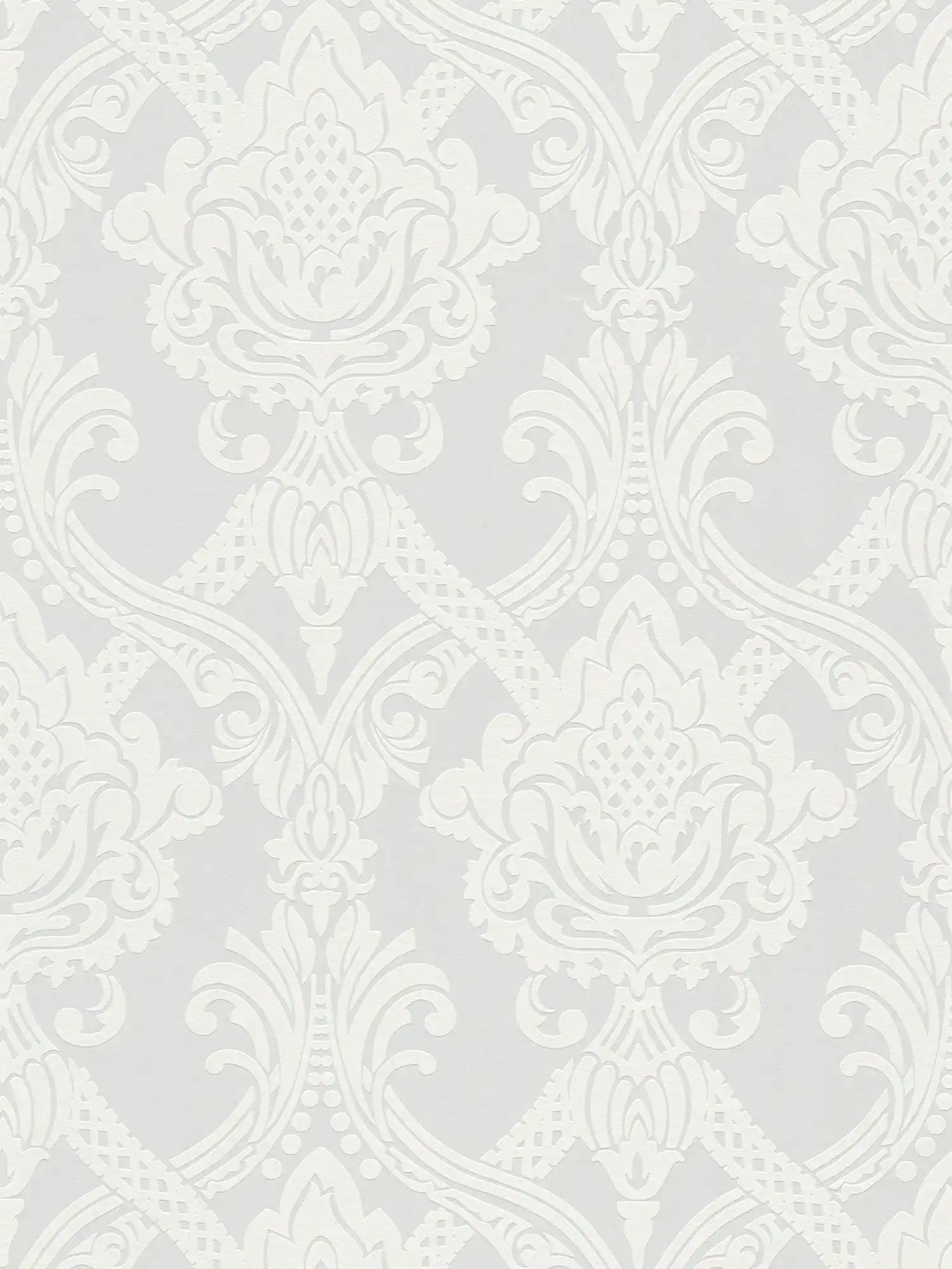         White wallpaper baroque design with metallic effect
    