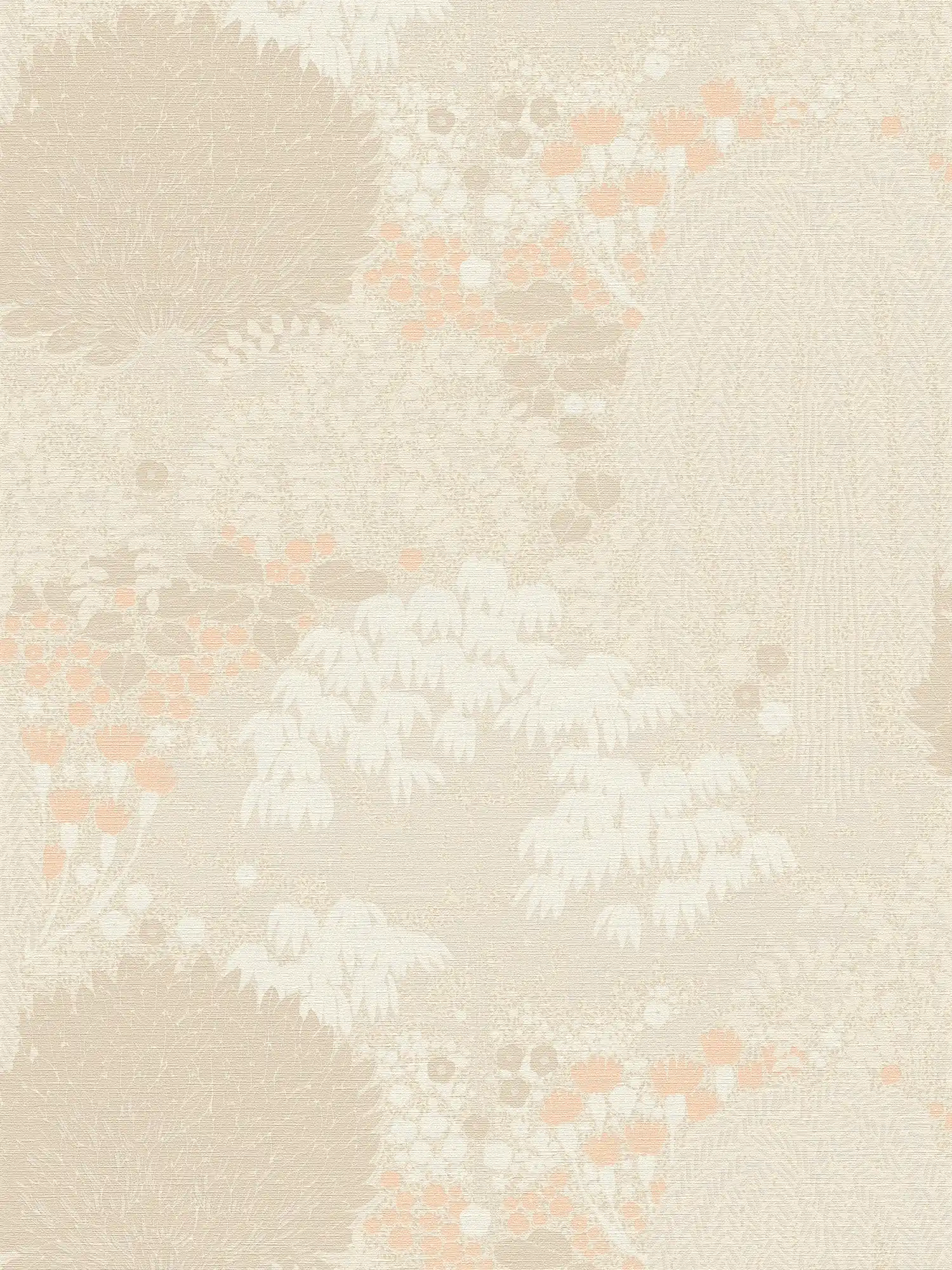Tapete floral mit Blättern leicht strukturiert, matt – Beige, Creme, Rosa