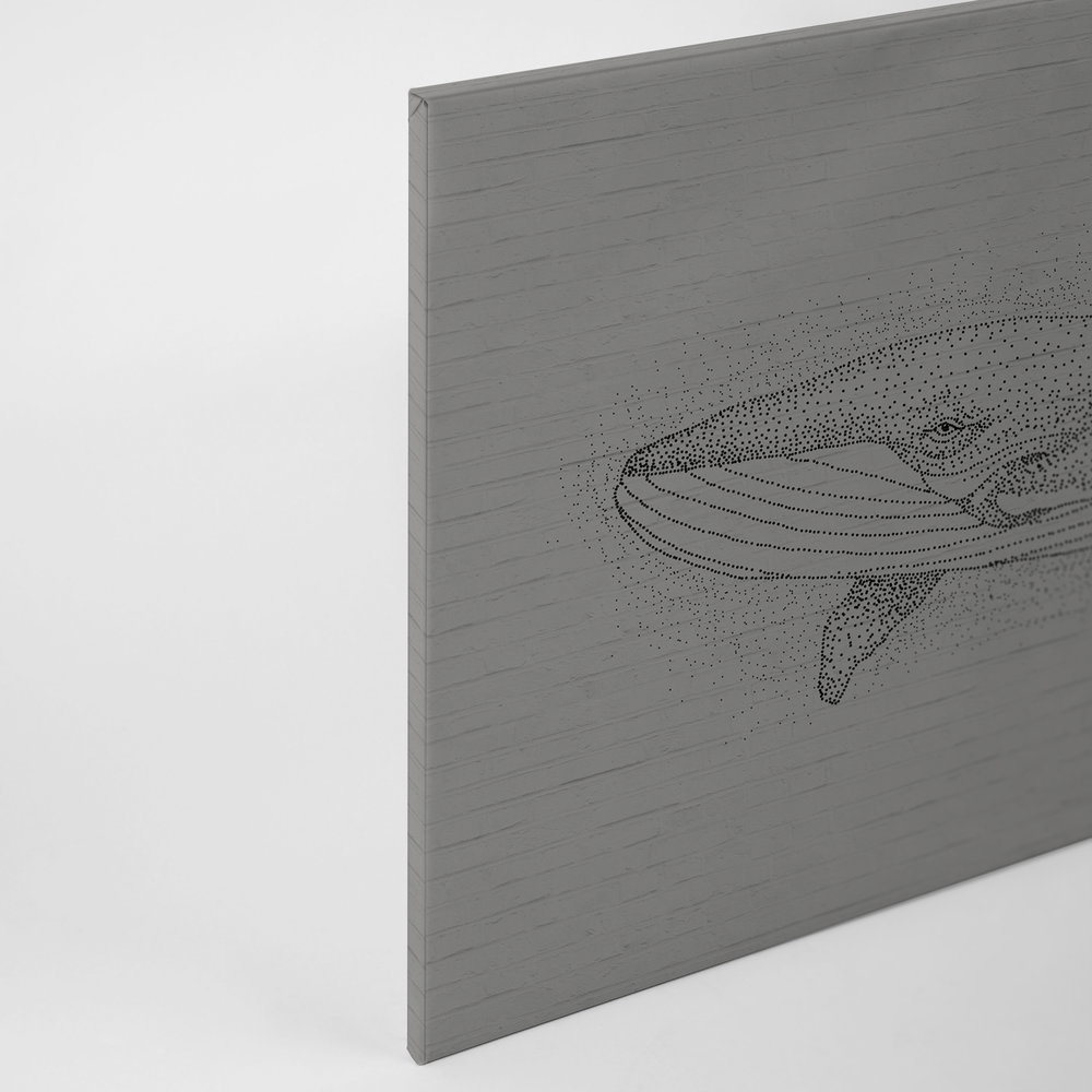             Leinwandbild Wal im Zeichenstil auf 3D Steinwand – 0,90 m x 0,60 m
        