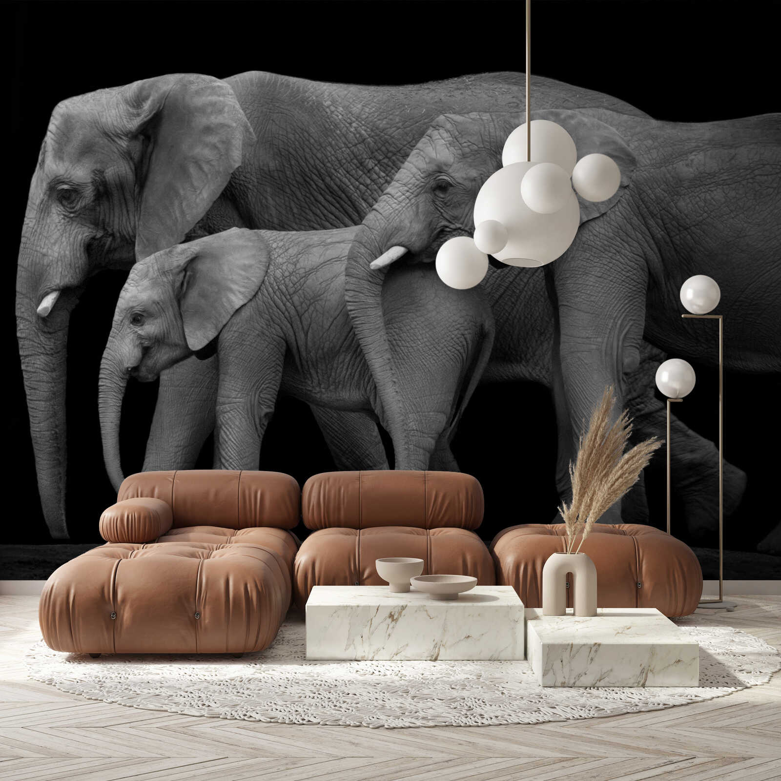 Sofa, Sonnenfigur, brauner Leder, Marmor-Kaffeetisch, Wohnzimmer-Dekoration