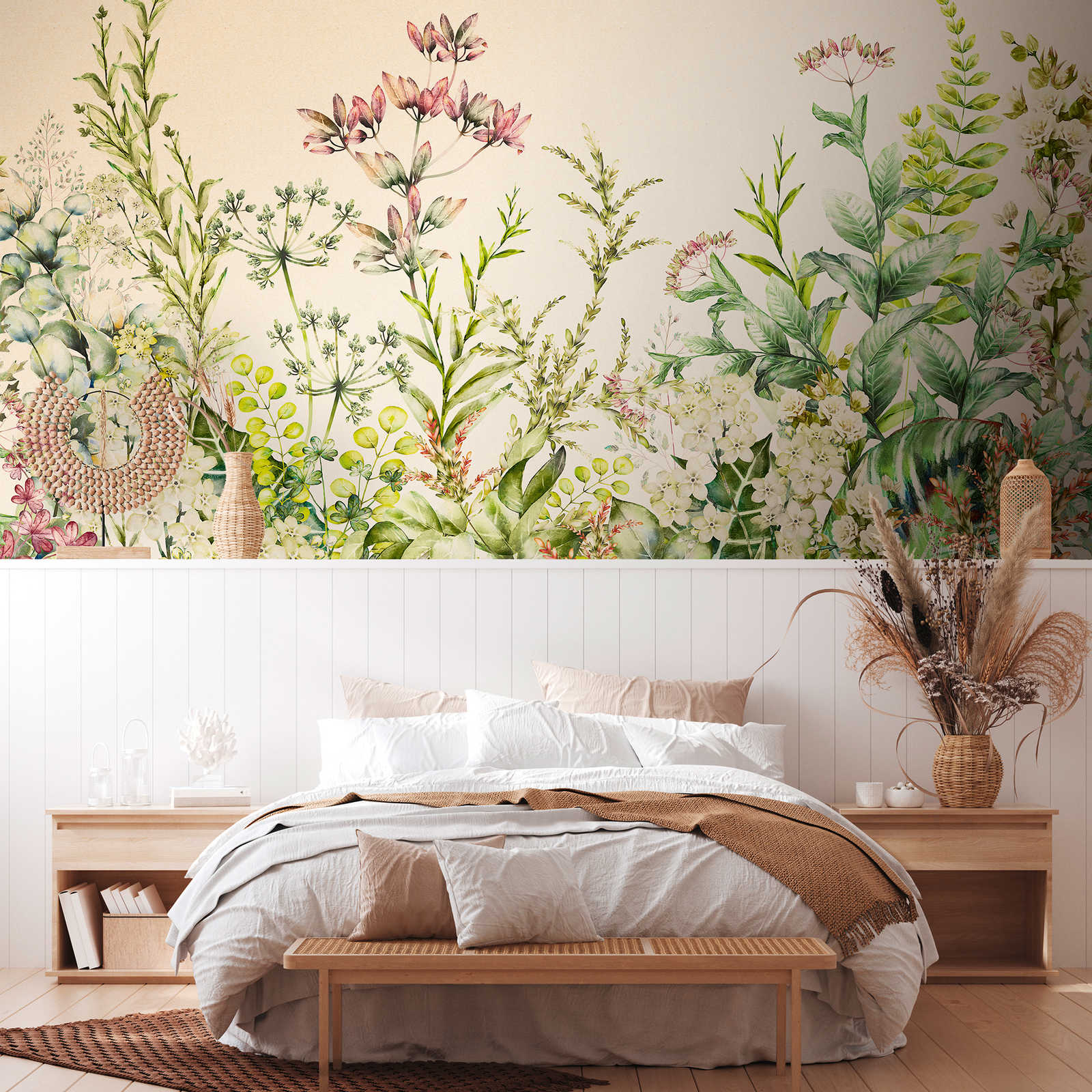         Wallpaper novelty - motif wallpaper botanical print with flowers & leaves
    