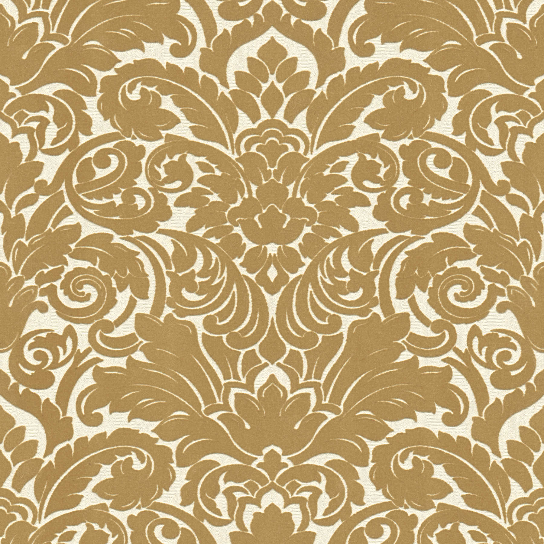 Flocking Pattern Baroque wallpaper with silky flock pattern in gold