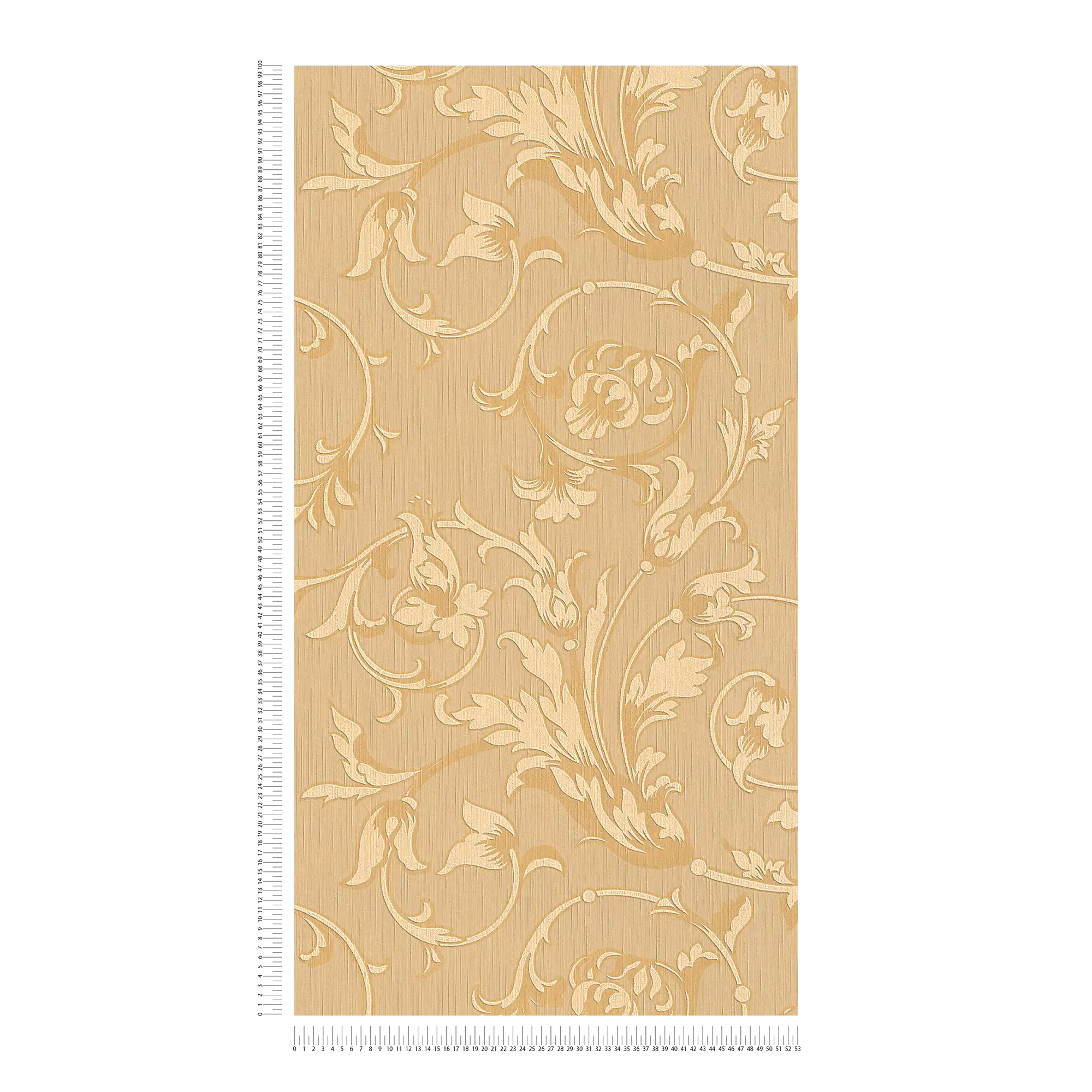             Barock Tapete mit Ornamenten Seiden Textiloptik – orange, Beige
        