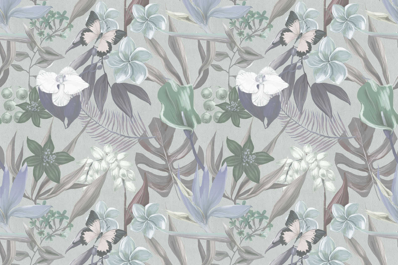             Florales Dschungel Leinwandbild gezeichnet | grün, weiß – 0,90 m x 0,60 m
        