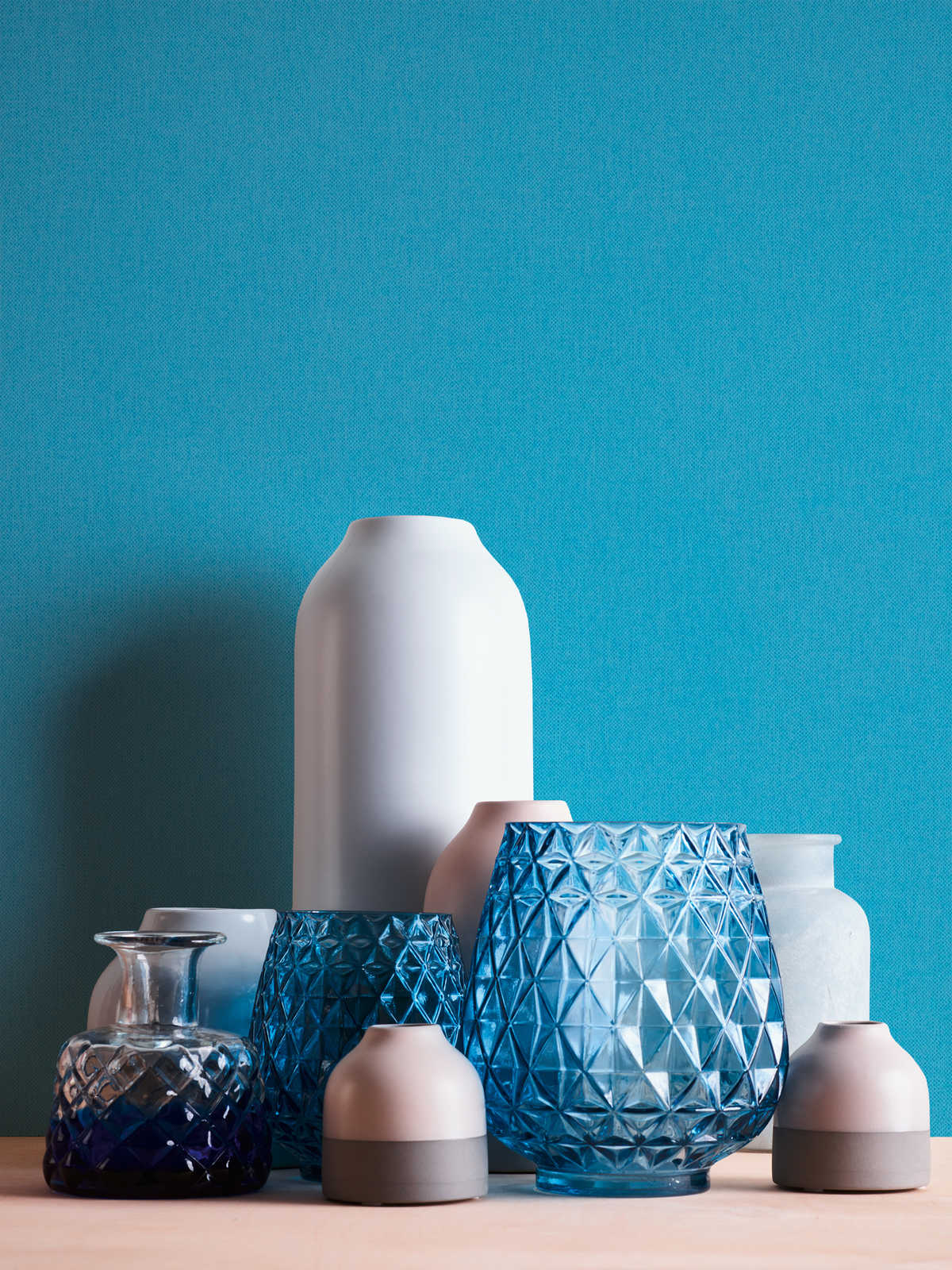             Einfarbige Tapete Blau für Jungen mit Leinenoptik – Blau
        