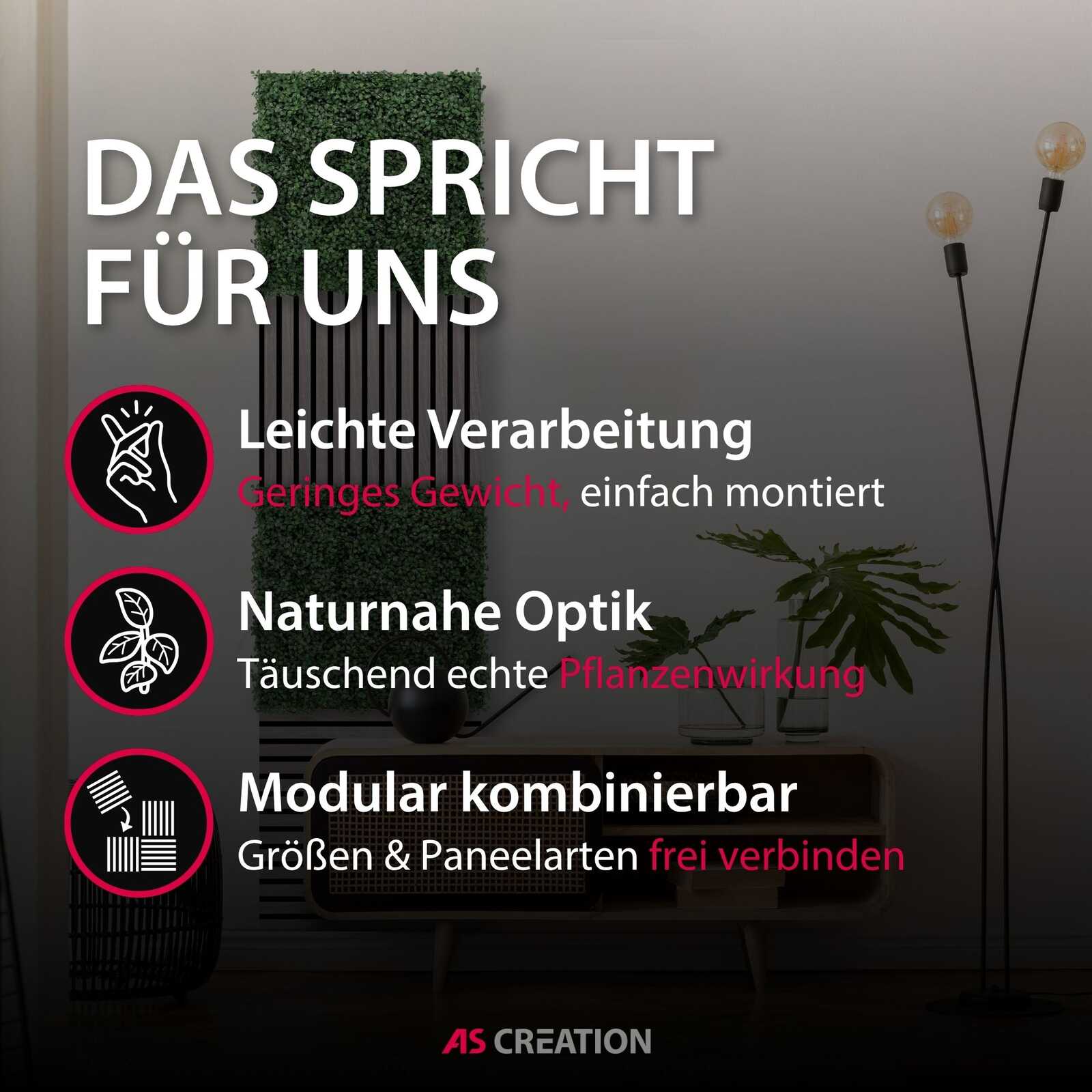 Wanddeko, Moderner Wohnstil, Kunstpflanze, Lampenschaubild, AS Creation