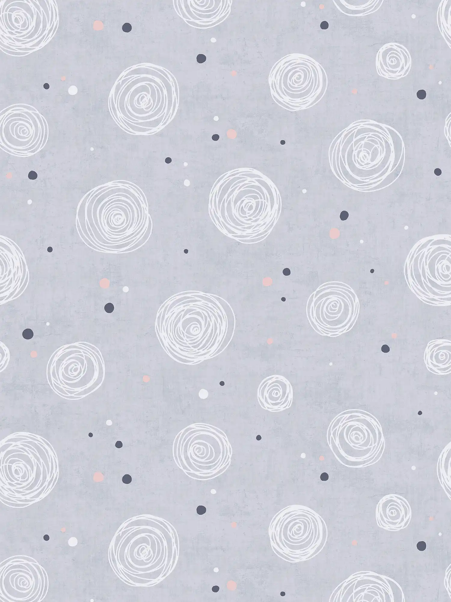         Vliestapete verspielte Kreise und Punkte – Moderne Akzente für fröhliche Kinderzimmer – Grau, Rosa, Weiß
    