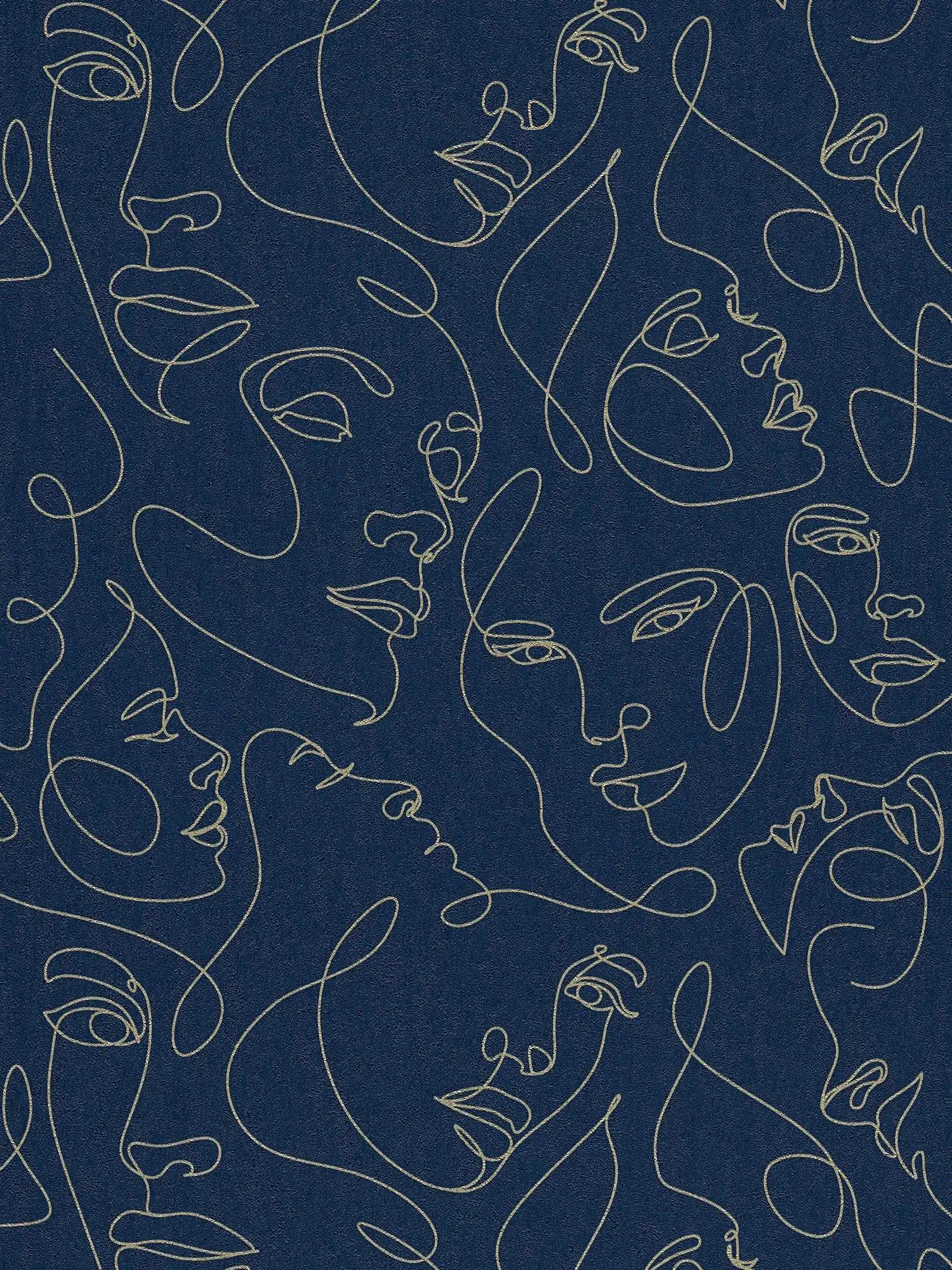 Künstlerische Vliestapete im Line-Art-Stil leicht glänzend und strukturiert – Blau, Gold, Metallic