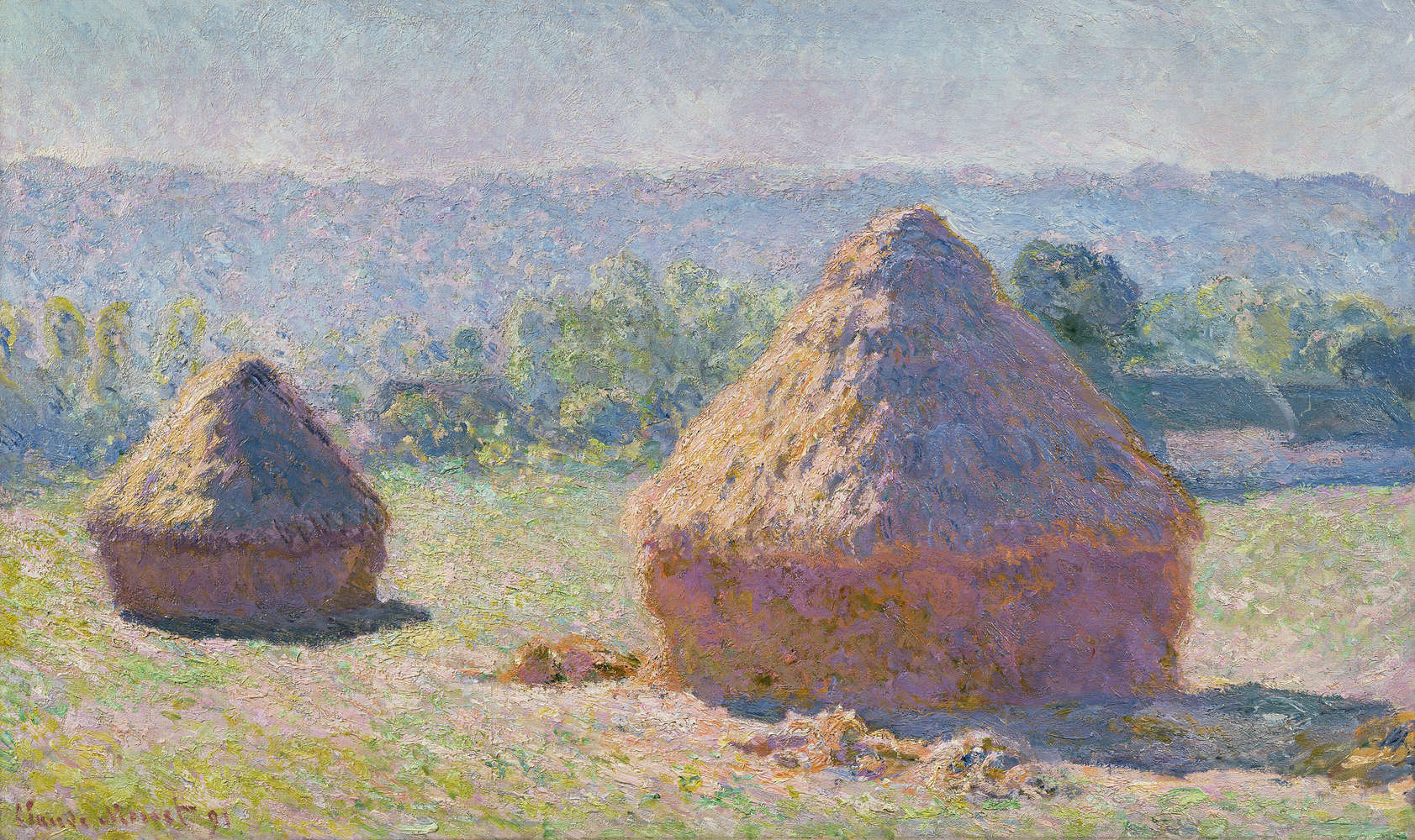 Haufen Heu, Heuhaufen, Feld, Sommer, Impressionismus