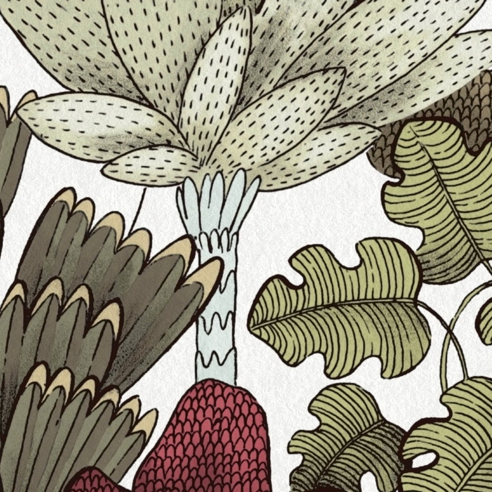             Tapete Bäume & Palmen im Doodle Design – Grün, Gelb, Weiß
        