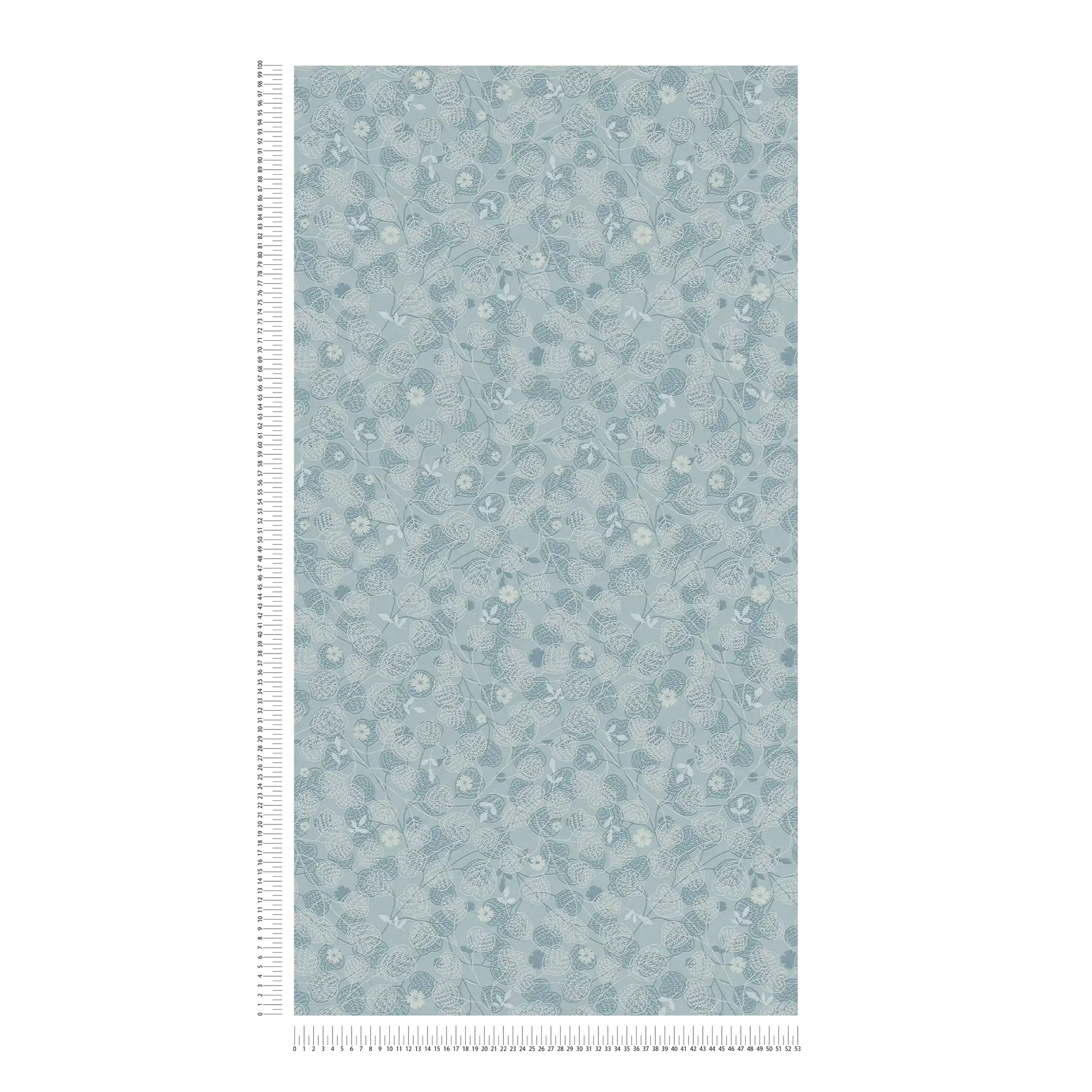 Florale Vliestapet mit Blättern und Blumen – Blau, Weiß