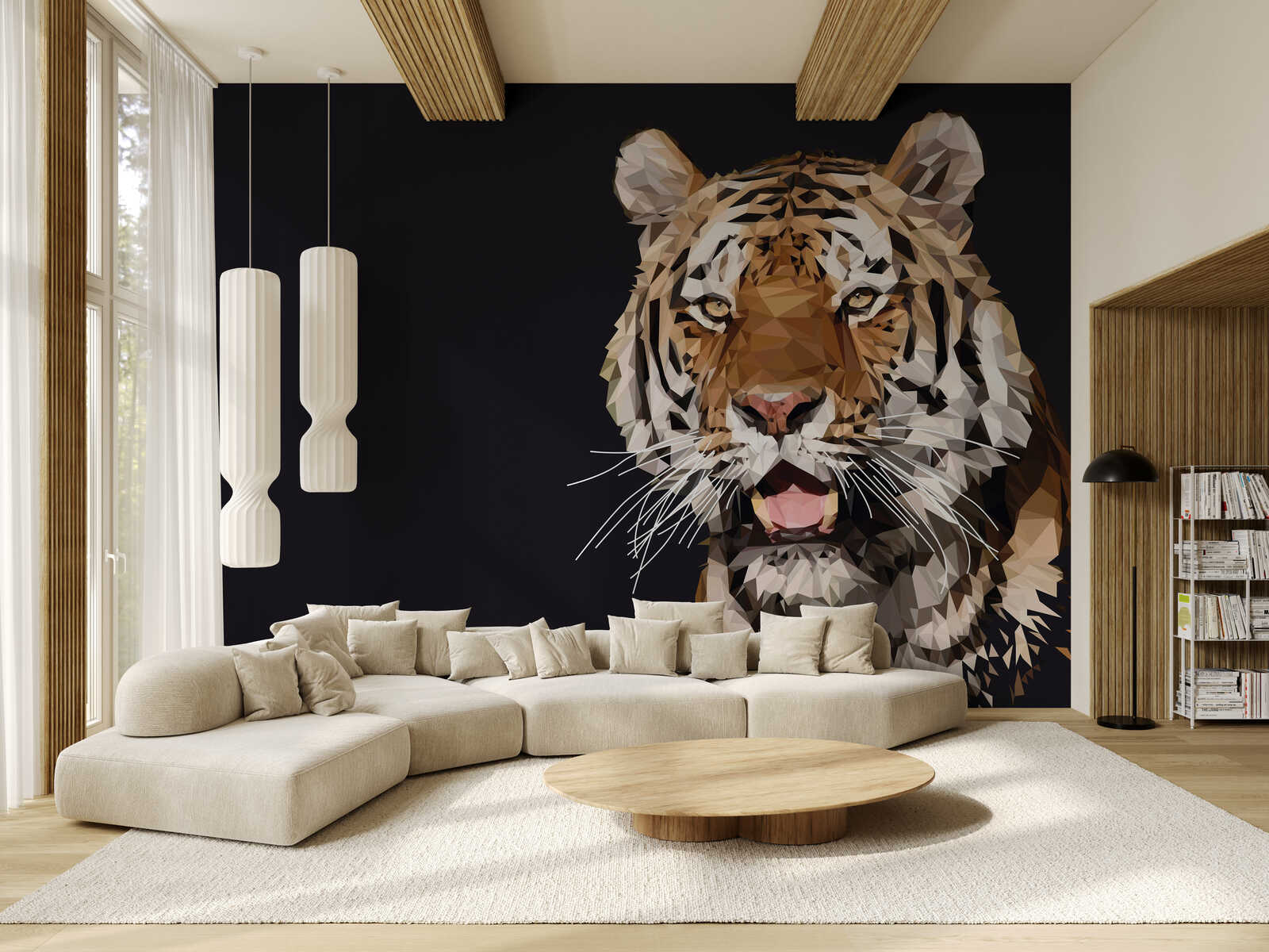 Tiger-Wandbild, Geometrischer Tiger, Wandkunst, Wohnzimmer-Dekor, Akzent-Wandbild