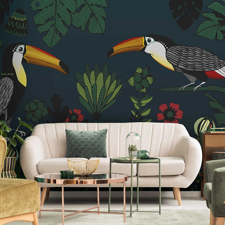 tropische Tapete, Toukan/ Tukane, tropischer Hintergrund, Pflanzenmuster, Wohnzimmer Dekoration