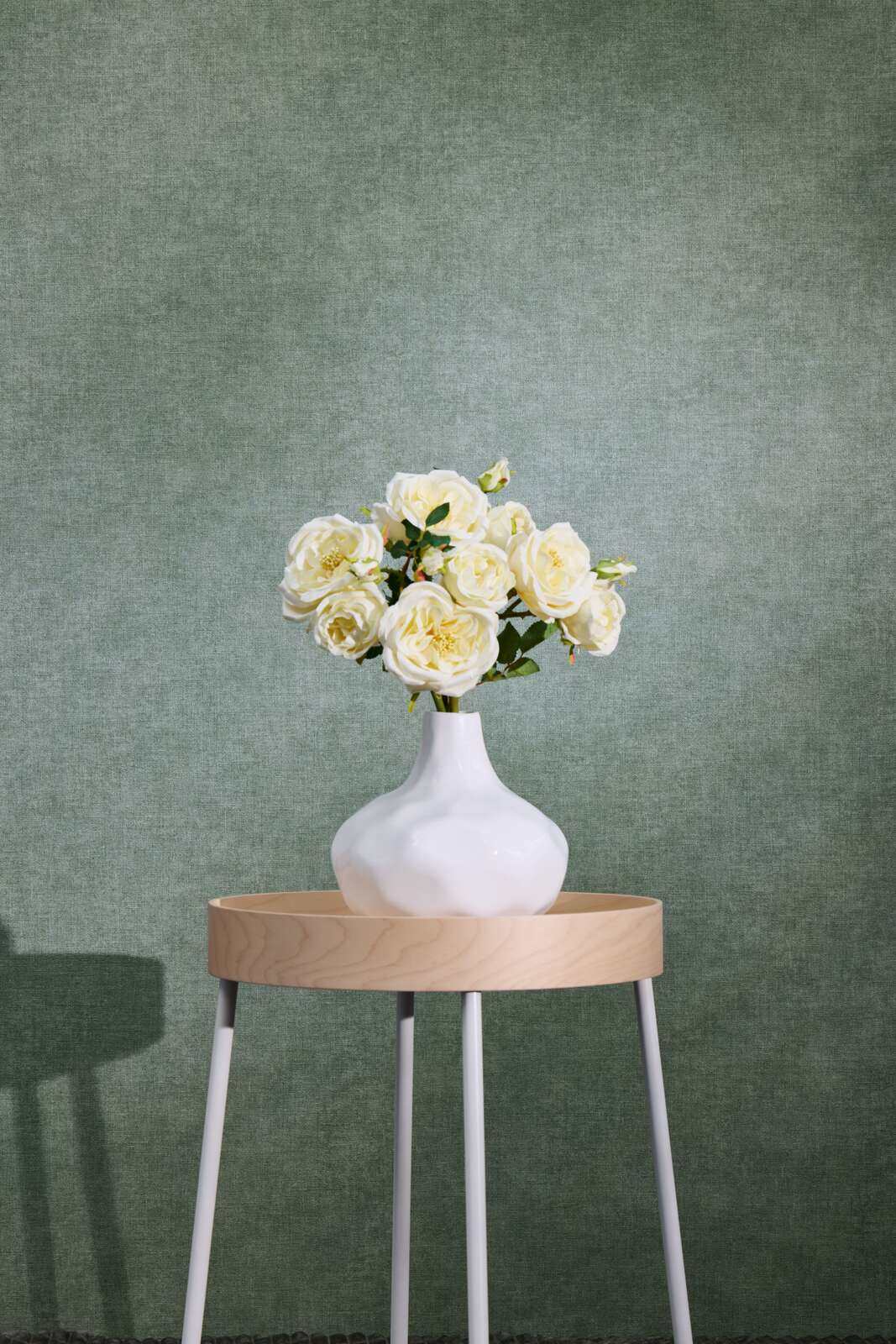 Blumen, Vase, weiße Rosen, Dekoration, Tischseite