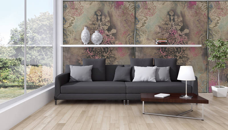             Barock Stil Vliestapete – Fototapete mit floralem Ornament Muster – Beige, Rosa
        