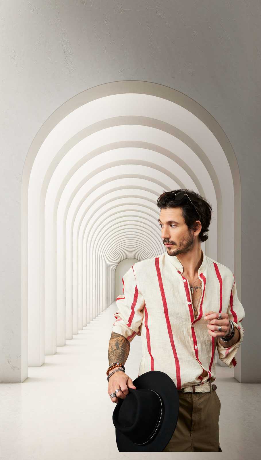             Wallpaper novelty - 3D motif wallpaper round arch modern architecture
        