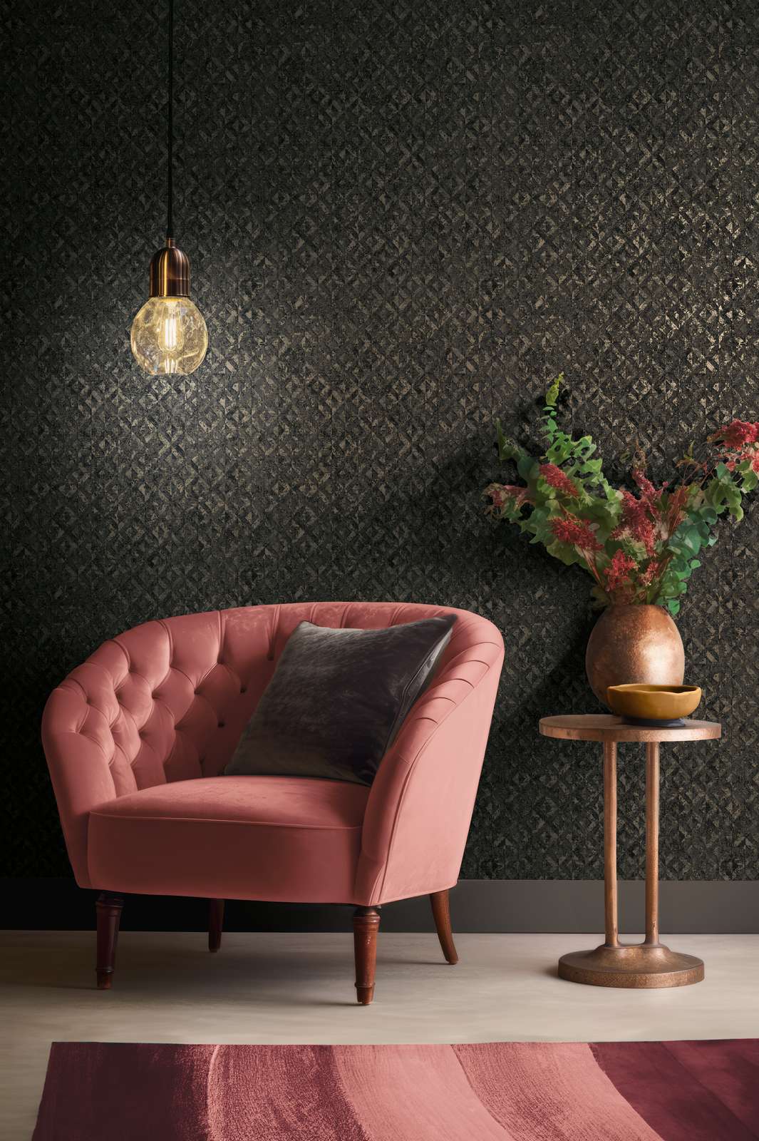             Edle Mustertapete mit abstrakten Details– Schwarz, Braun, Gold
        