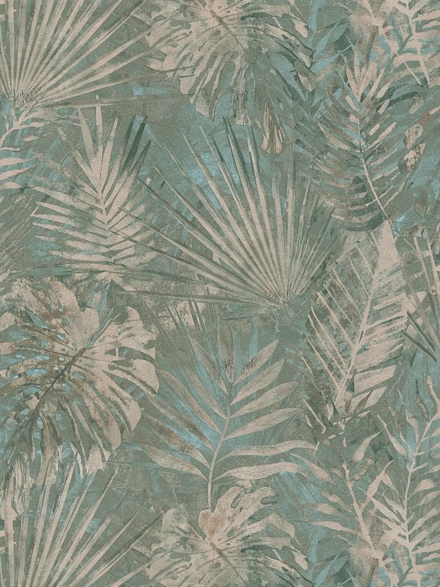 PVC-free wallpaper with jungle pattern in used look - green, blue, beige