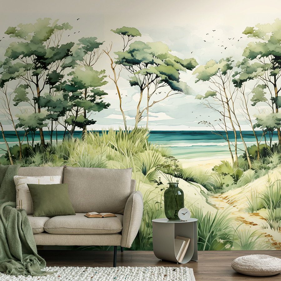 wandbild, strandlandschaft, waldszene, küstenlandschaft, nature mural