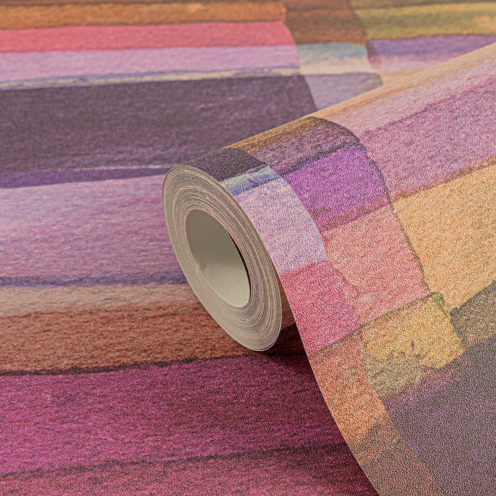             Moderne Vliestapete mit abstraktem Streifenmuster und feiner Oberflächenstruktur – Bunt
        