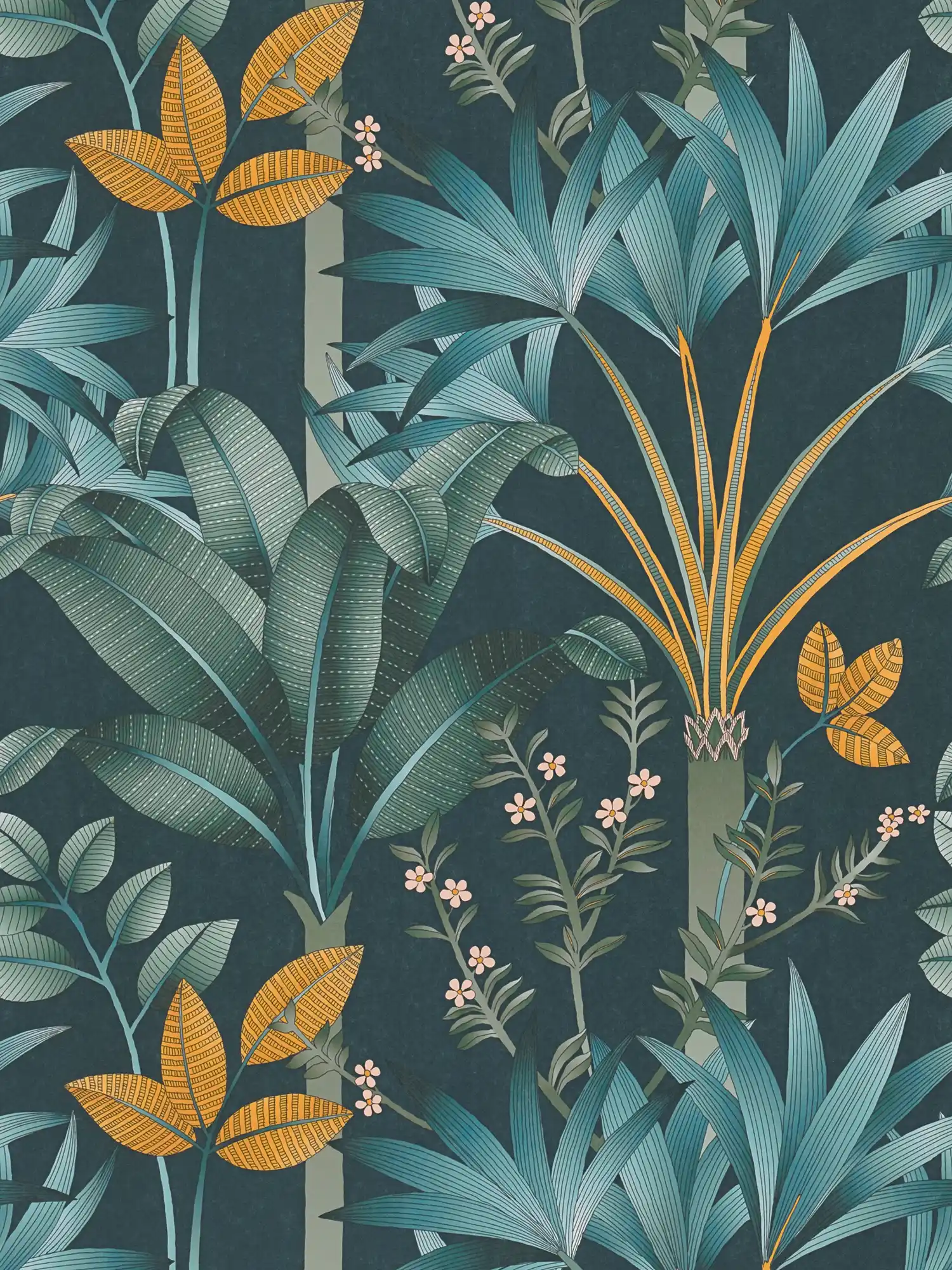         Florale Vliestapete mit Blättermuster – Bunt, Petrol, Grün
    