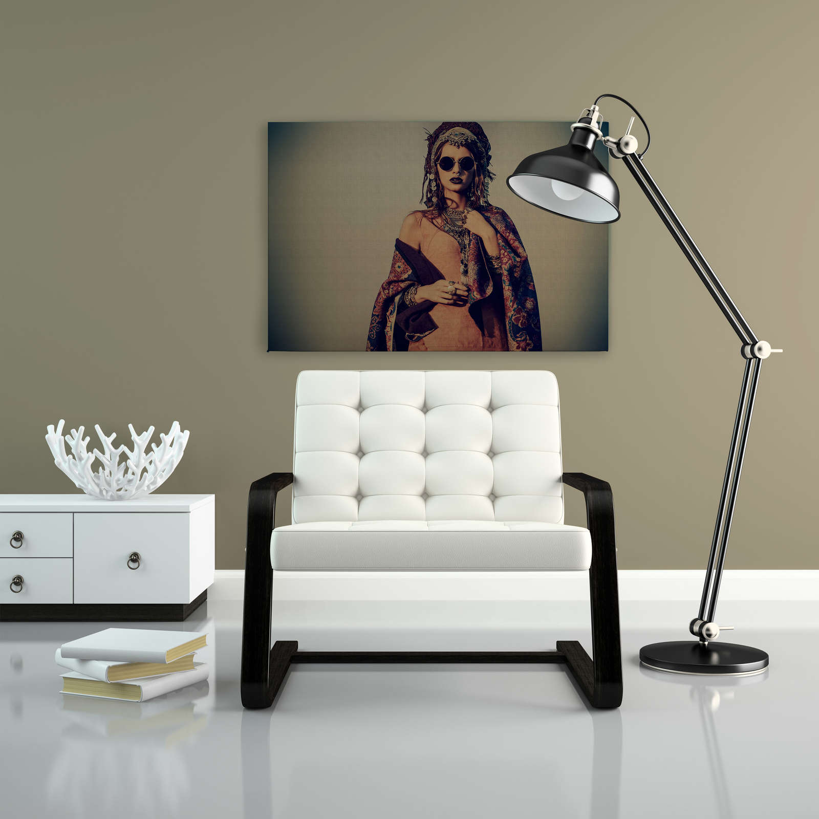             La bohème 2 - Bohemian Look Leinwandbild in Beige Tönen - Struktur naturleinen – 0,90 m x 0,60 m
        