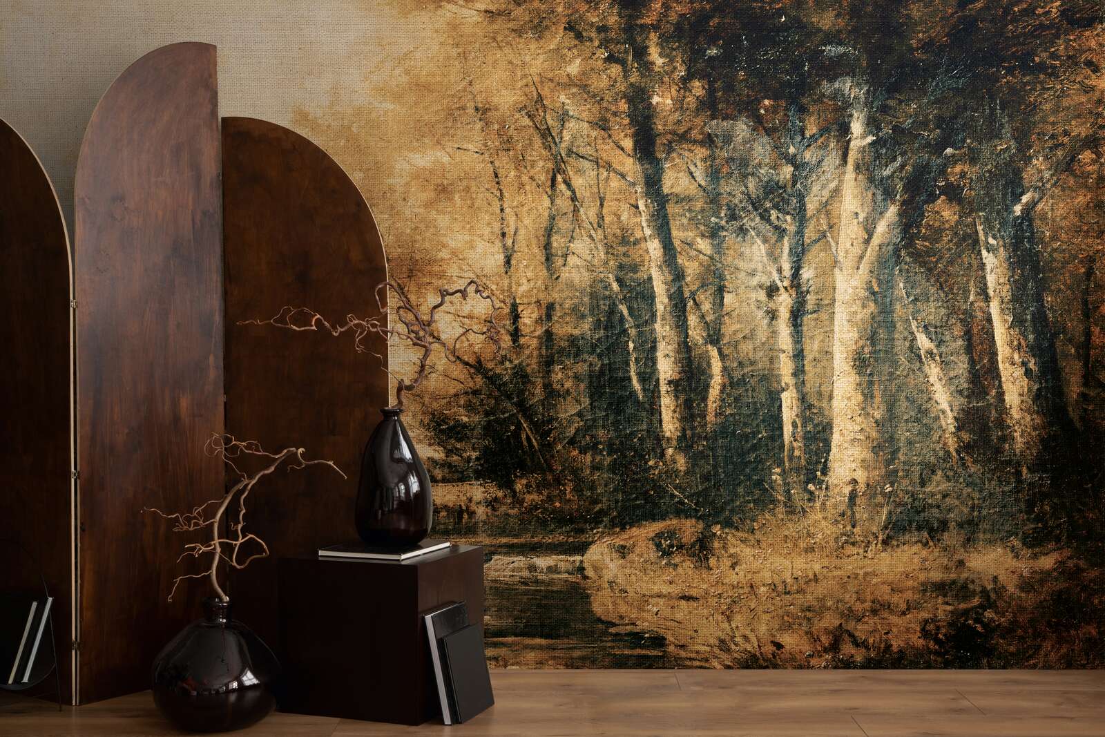 wandbild, wanddekoration, baumsilhouette, urban-atelier, dunkeltonen