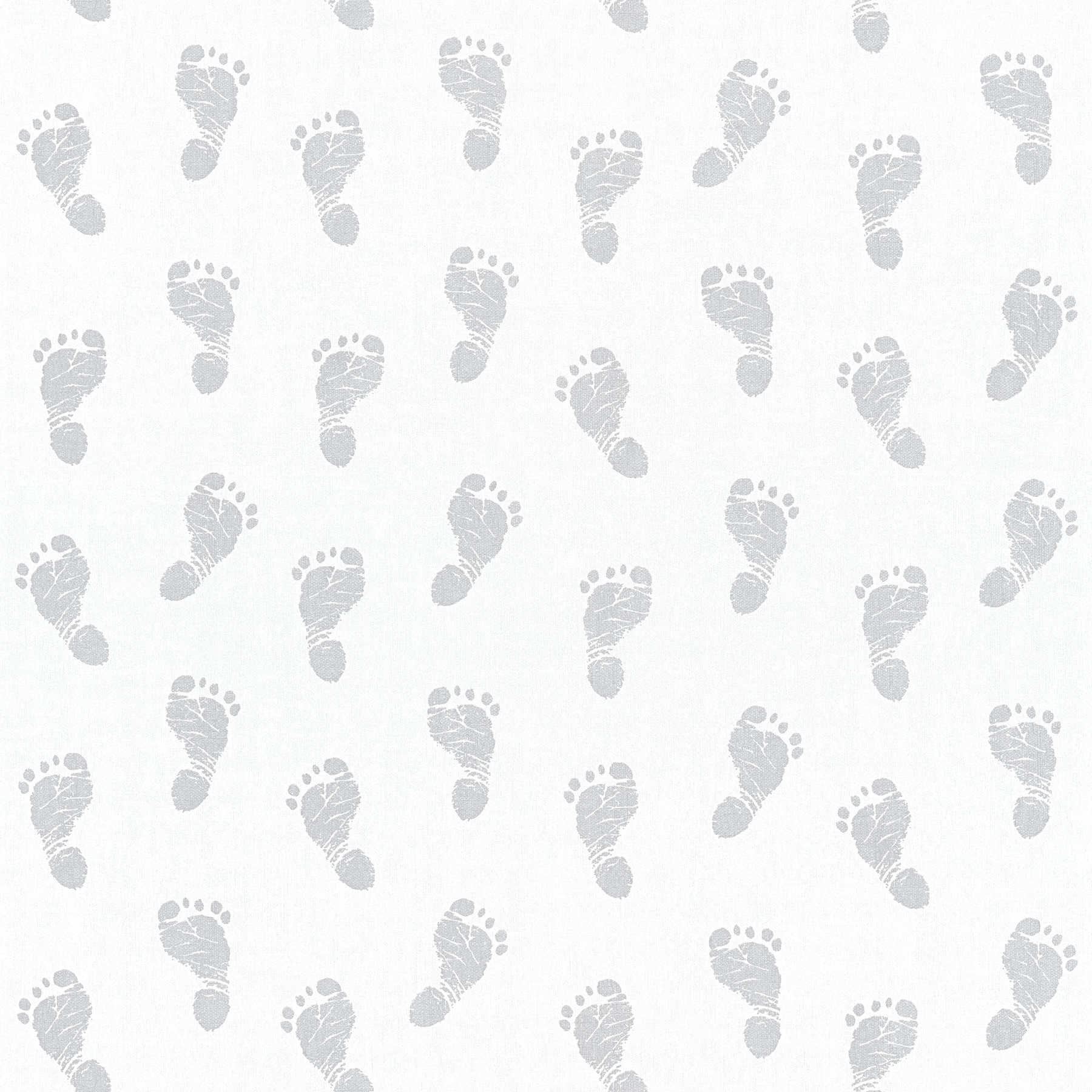         Papier peint bébé avec motif de pieds - métallique, blanc
    