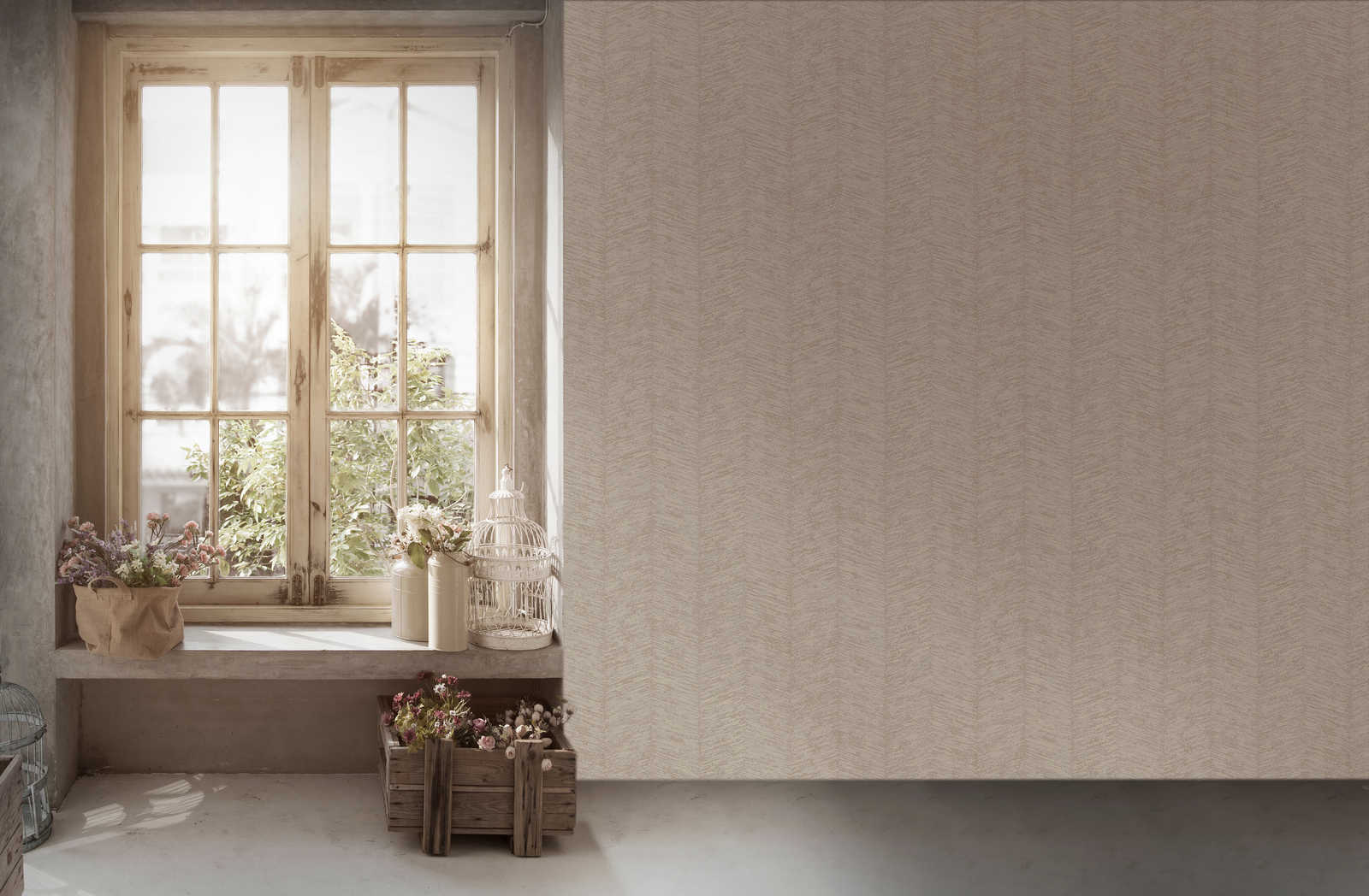             Strukturtapete Ethno Design mit Streifeneffekt – Creme, Metallic, Beige
        