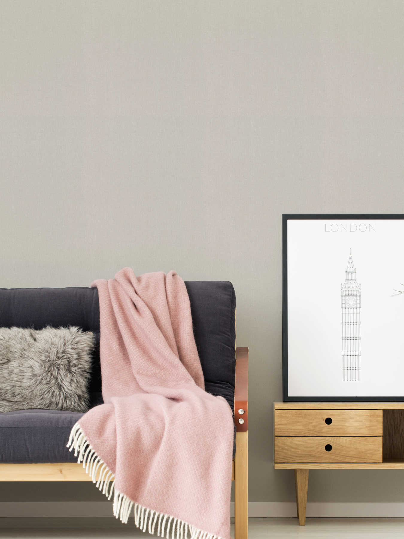             Unifarbene Tapete mit Strukturmuster in Leinenoptik – Beige
        