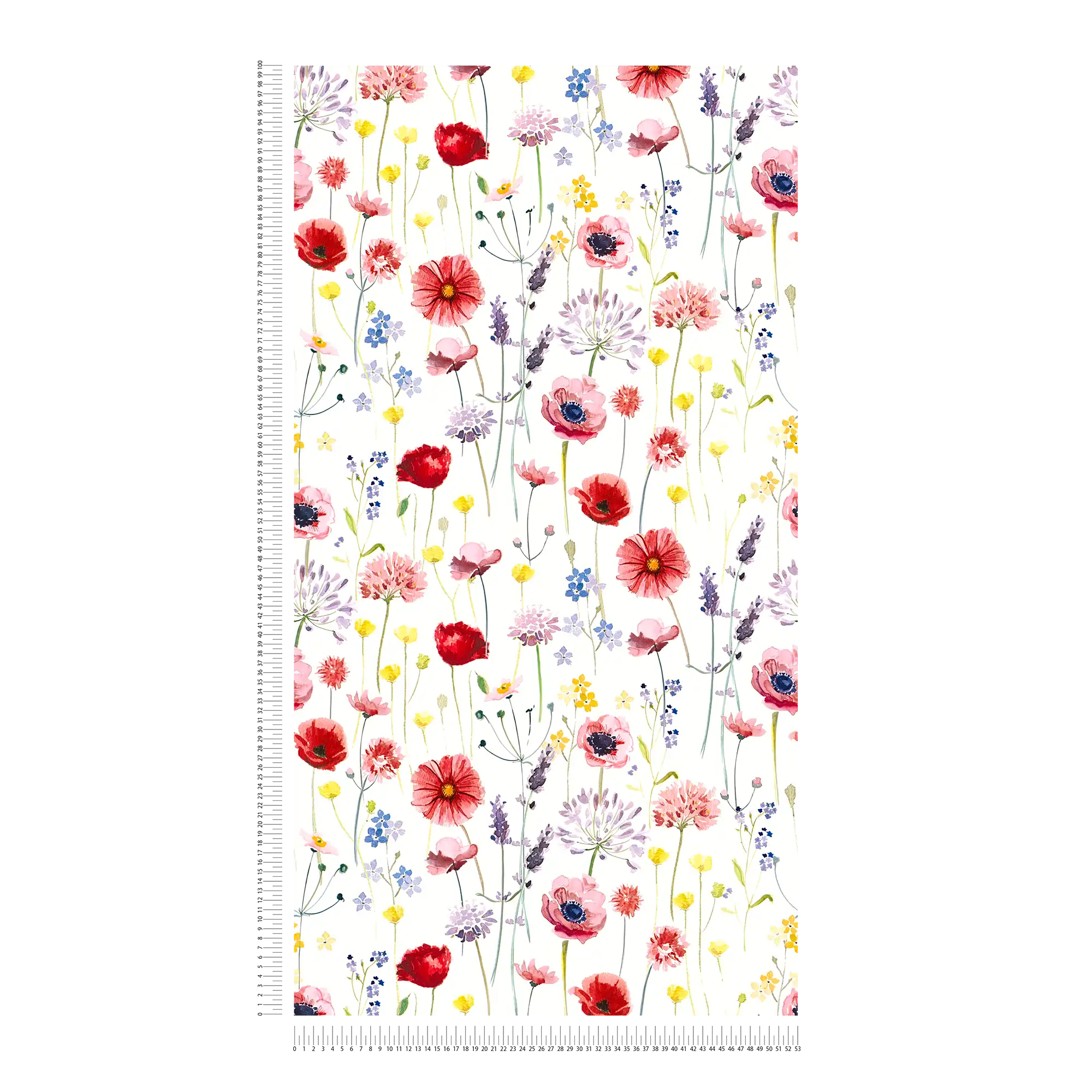 Blumen Papiertapete Blüten Aquarell – Bunt, Weiß