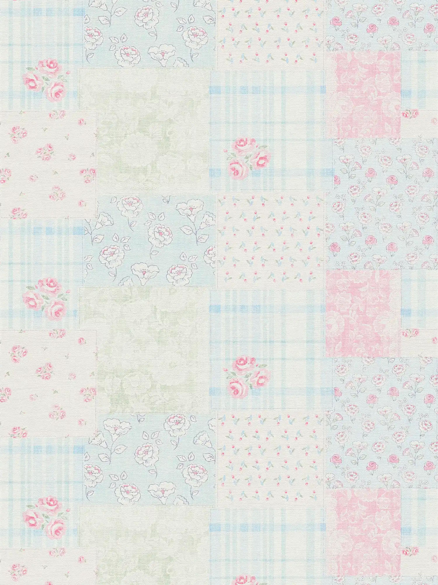         Vliestapete im Landhausstil floral – Blau, Rosa, Weiß
    