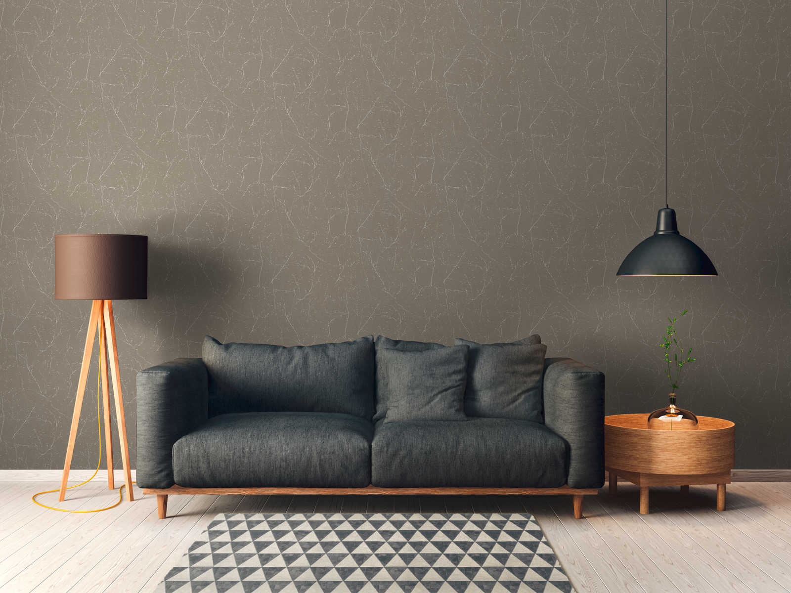             Florale Vliestapete mit Astmuster – Braun, Weiß
        