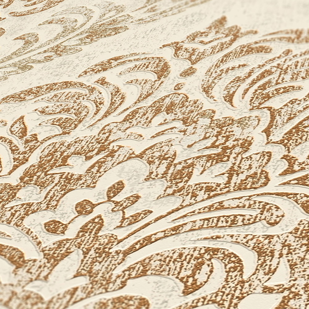 Vintage barok behang beige, grijs, roodbruin - Vliesbehang met ornamenten Vintage barok behang beige, grijs, roodbruin - Vliesbehang met ornamenten