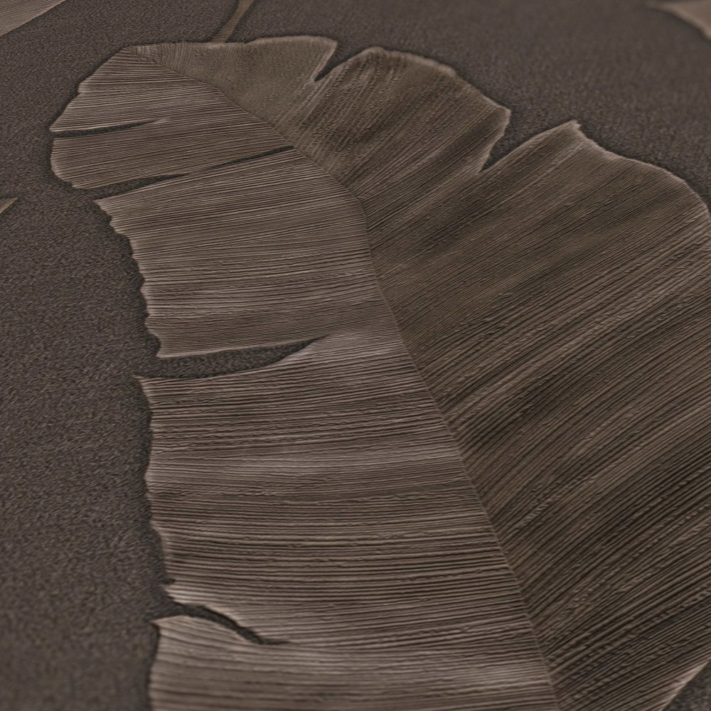             Jungle Onderlaag behang met Licht Glimmende Palmbladeren - Bruin
        