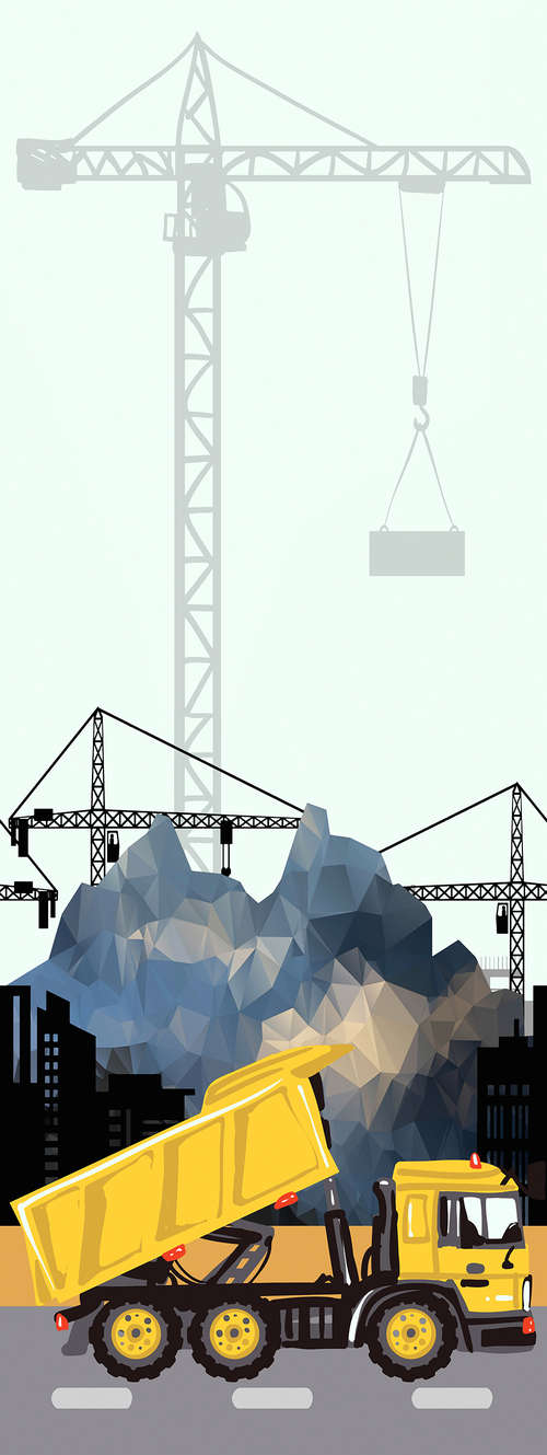             Stadt Fototapete Kipplaster auf Straße mit Skyline im Hintergrund auf Premium Glattvlies
        