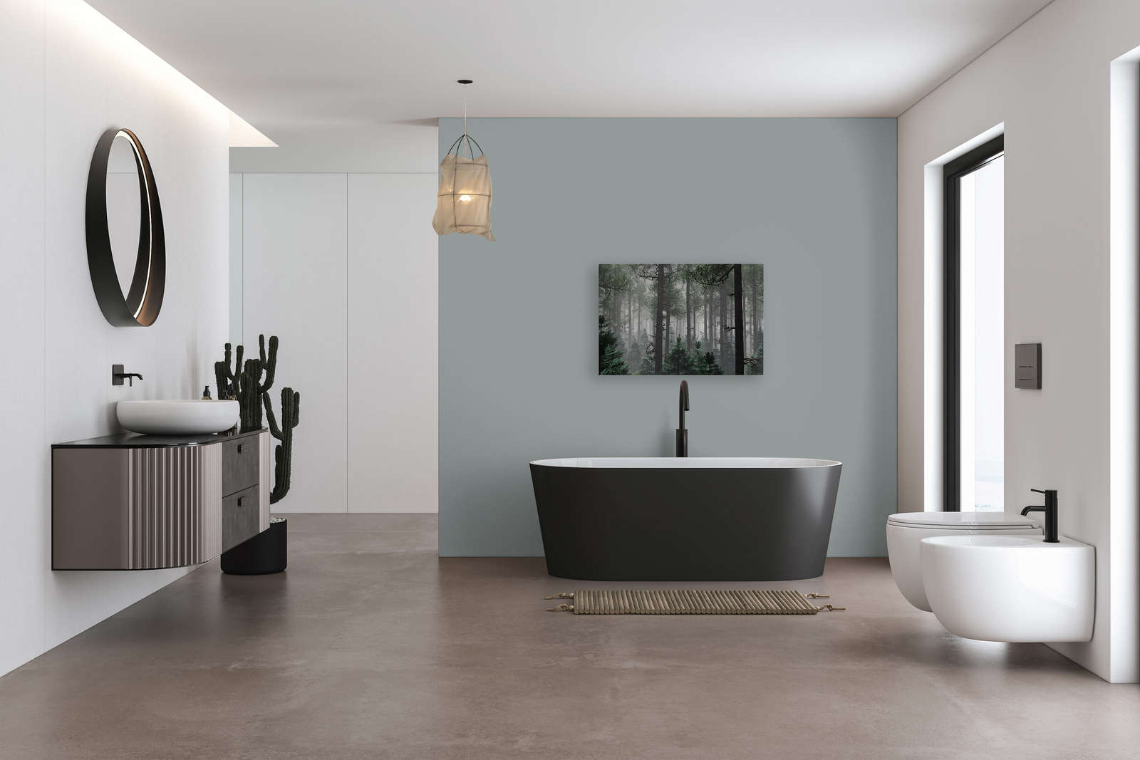             Leinwandbild Wald im Nebel mit großen Bäumen – 0,90 m x 0,60 m
        