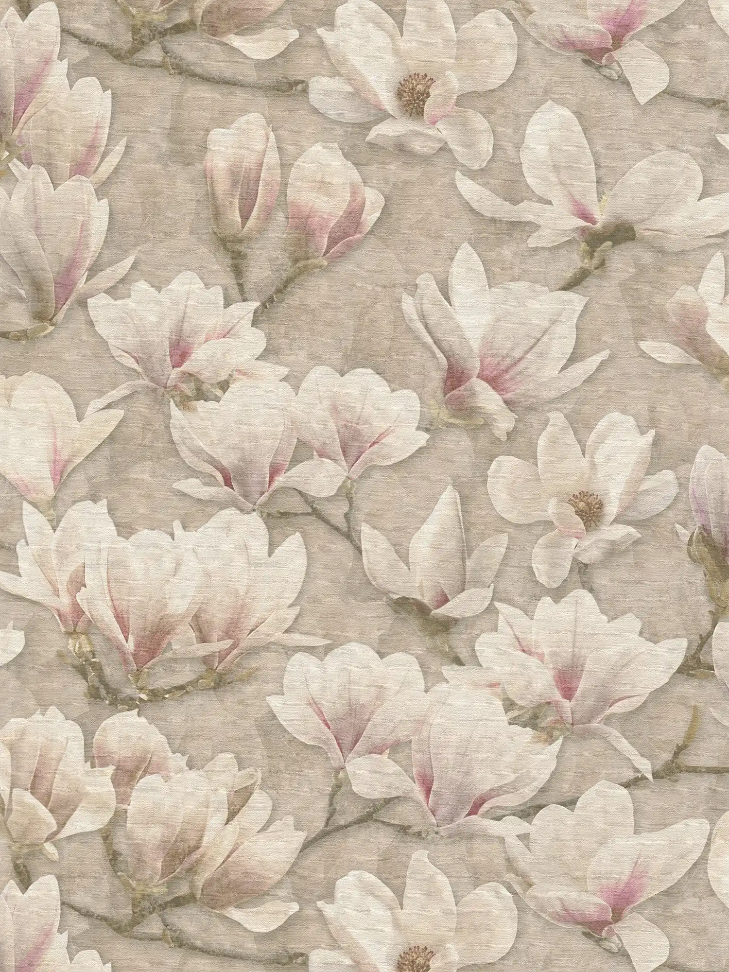         papier peint en papier intissé fleuri avec fleurs de magnolia - marron, rose, blanc
    
