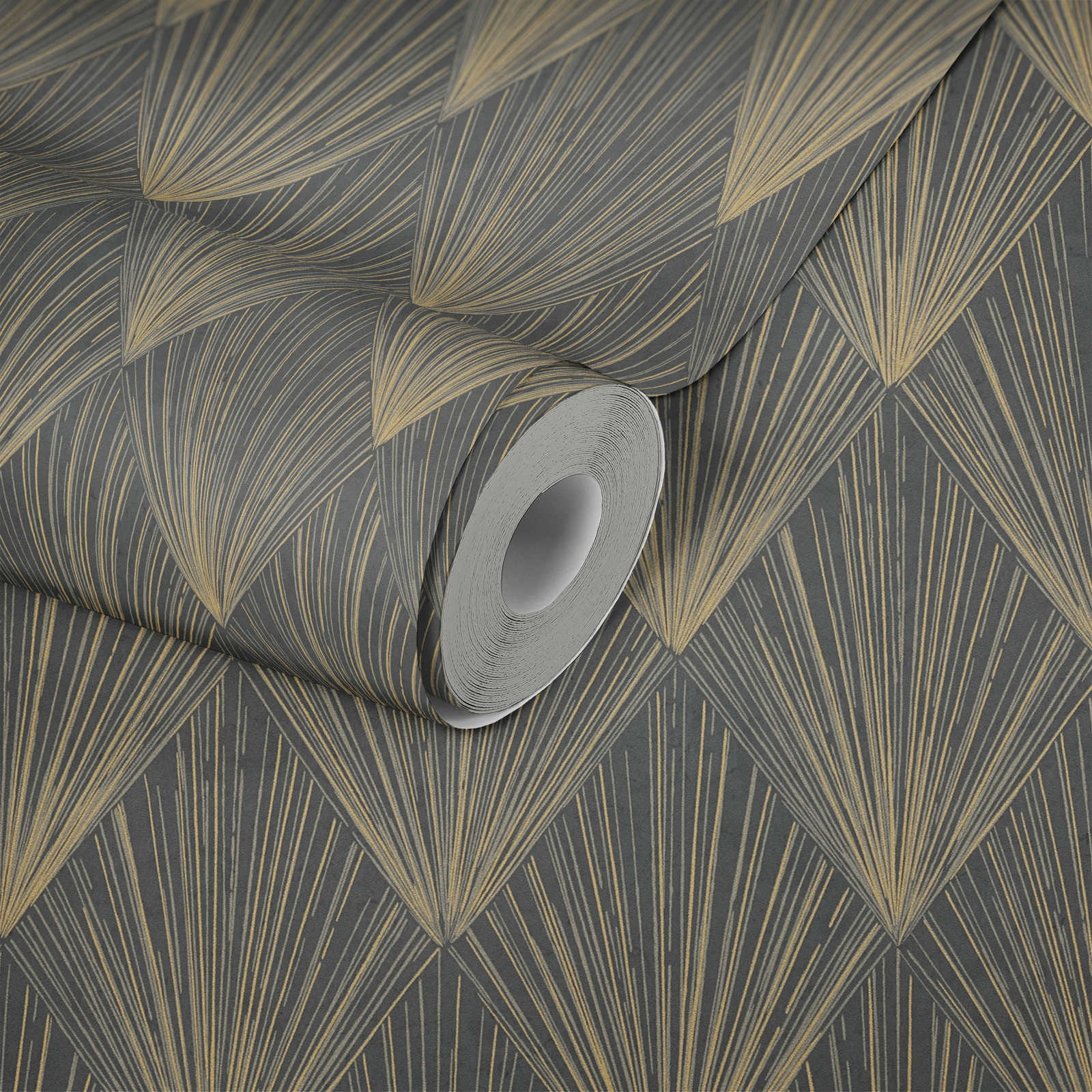             Schwarze Vliestapete mit Metallic-Muster – Beige, Metallic, Schwarz
        