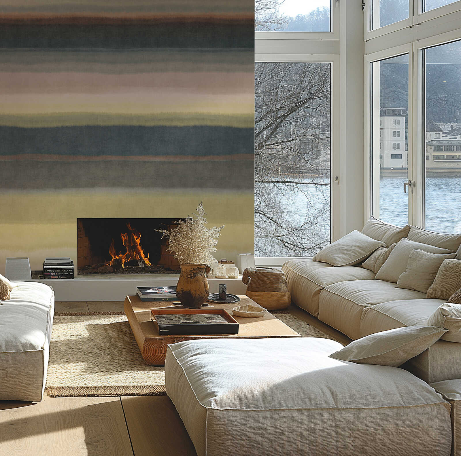 Glattes Vliestapeten Panel "Muted Stripes" 159cm Breite x 280cm Höhe - Fröhliches Streifemotiv mit Farbverlauf – Bunt