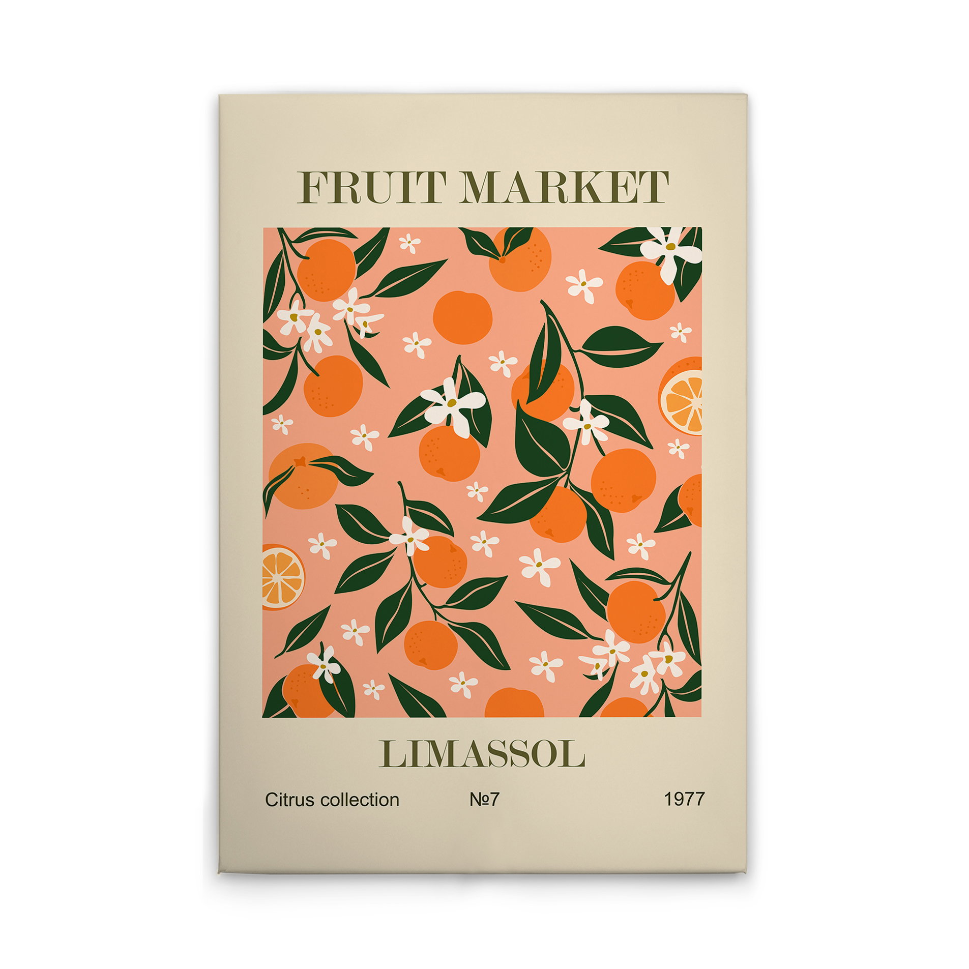 Fruchtiger Charme - Leinwandbild Fruit Market Limassol – 30 x 45 cm - Beige, Orange