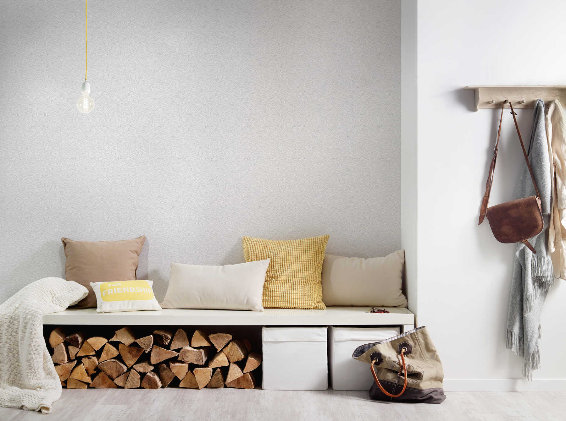             Strukturierte Tapete mit dreidimensionalem Effekt – Weiß
        