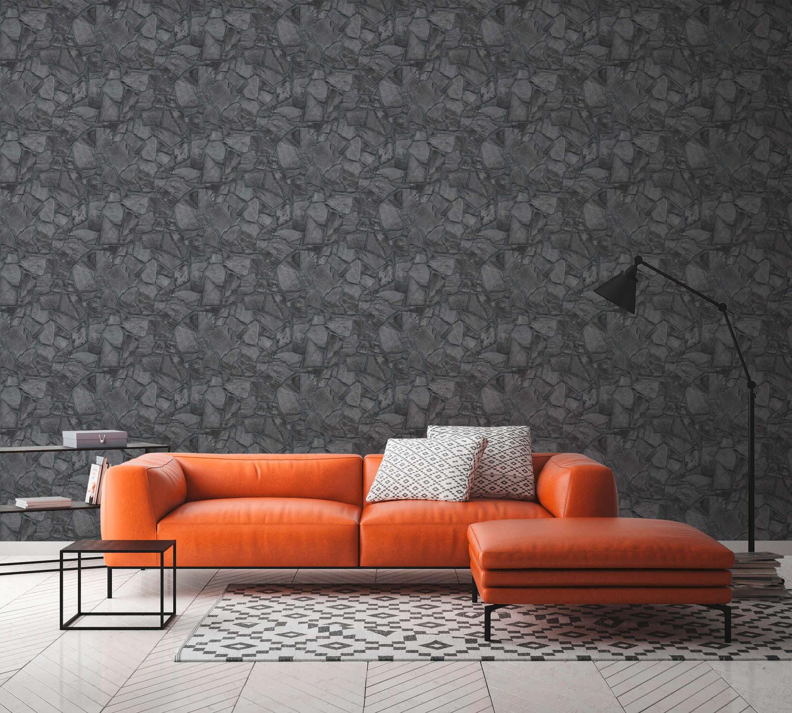 Tapete mit schwarzer Natursteinoptik